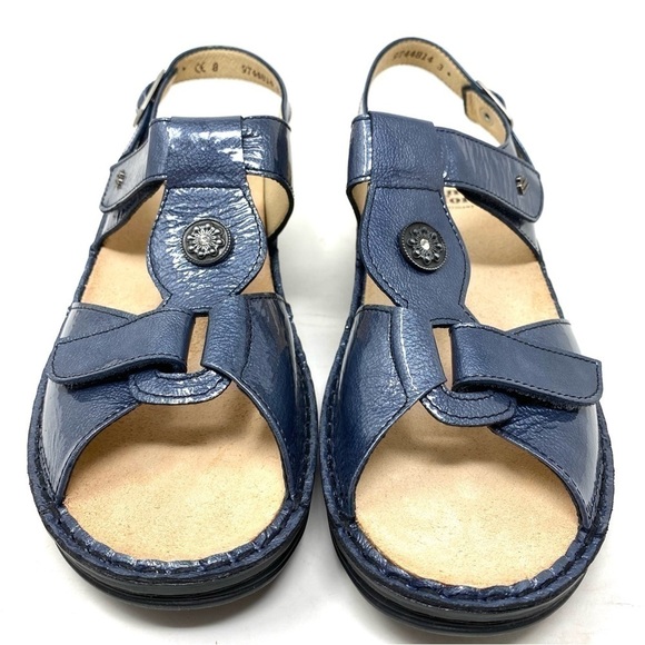 Finn Comfort Adana Dark Blue Patent Leather Sandals - Picture 3 of 8
